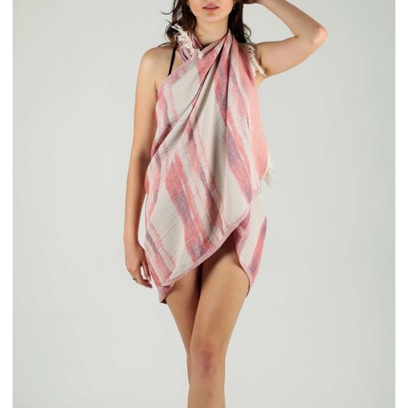 Chaput’s Turkish Cotton Towel - Pink Green Stripe - Wrap Blanket BOHO Vibes Swim - Picture 8 of 9